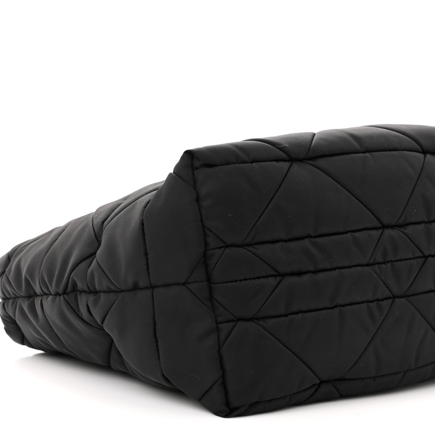 Re-Nylon Nappa Triangle Quilted Padded Small Double Handled Zip Tote Black