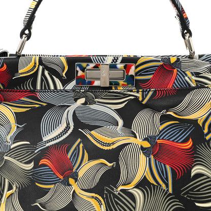 Fendi Calfskin Orchid Large Peekaboo Iconic Satchel Black Multicolor 9 of 11