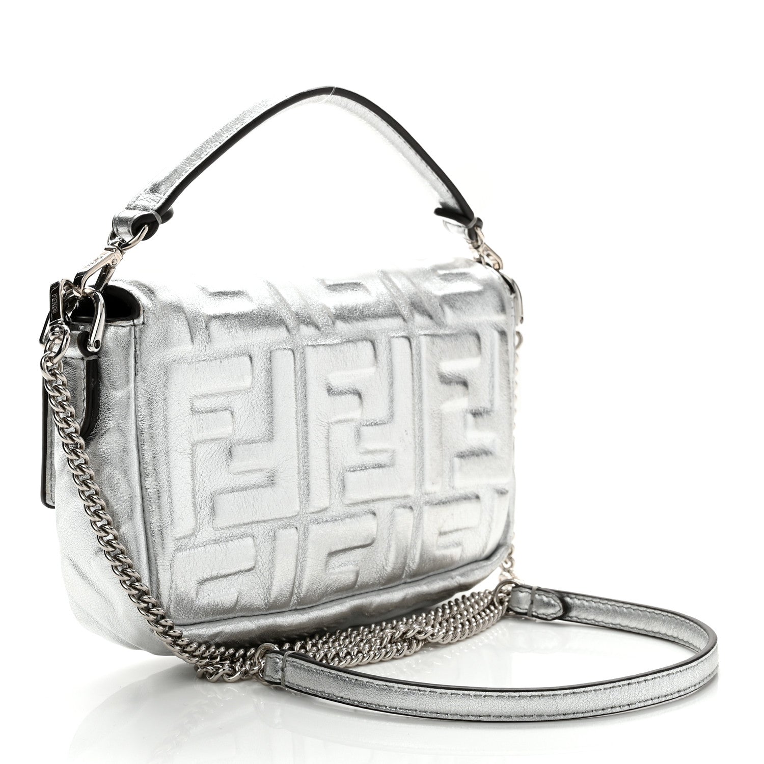 Fendi Vitello Catalan Mirror FF 1974 Embossed Mini Baguette