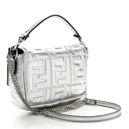 Fendi Vitello Catalan Mirror FF 1974 Embossed Mini Baguette Argento 3 of 10