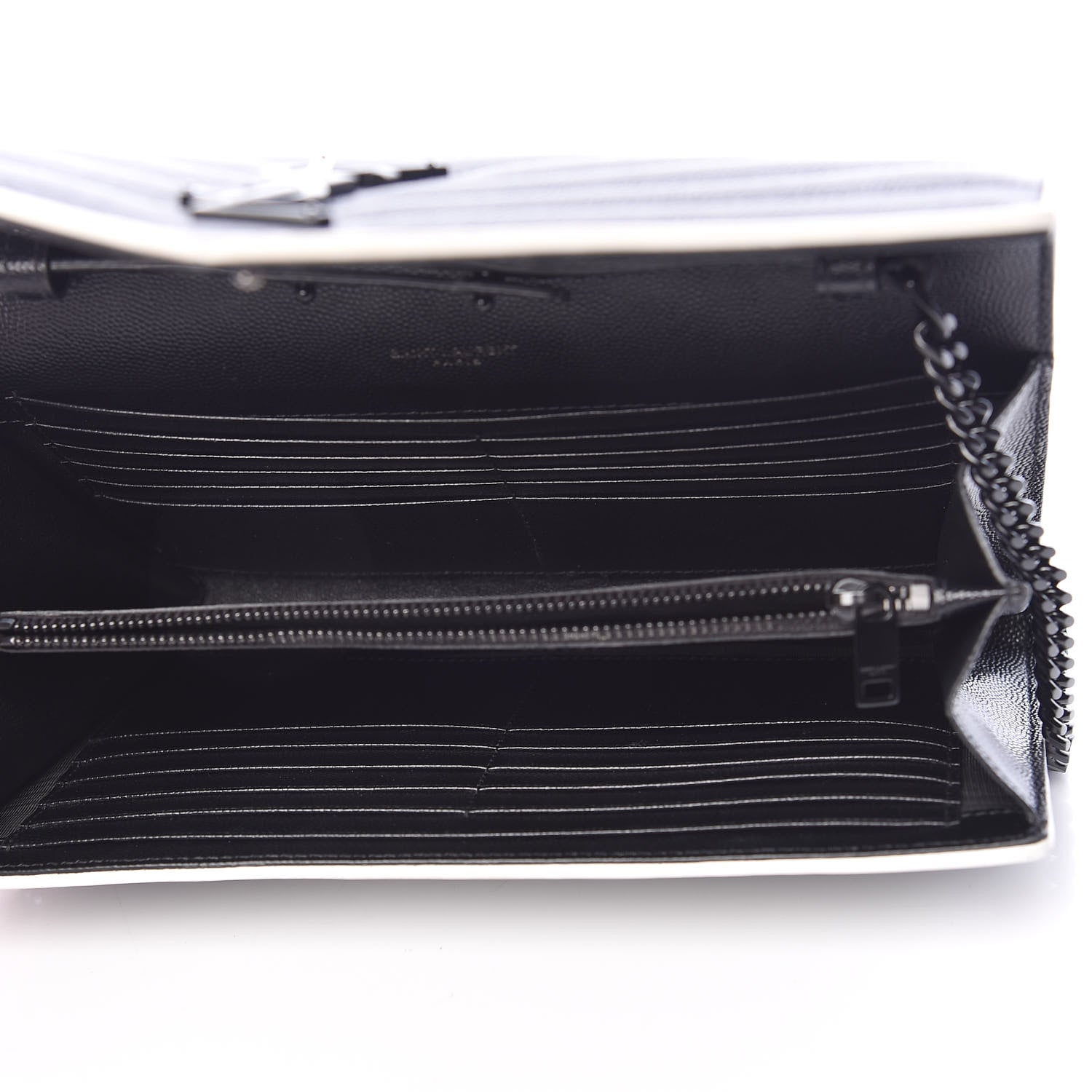 Saint Laurent Grain De Poudre Matelasse Chevron Monogram Chain Wallet Black White 5 of 16
