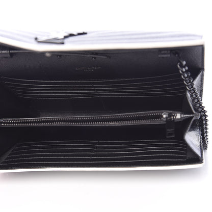 Saint Laurent Grain De Poudre Matelasse Chevron Monogram Chain Wallet Black White 5 of 16