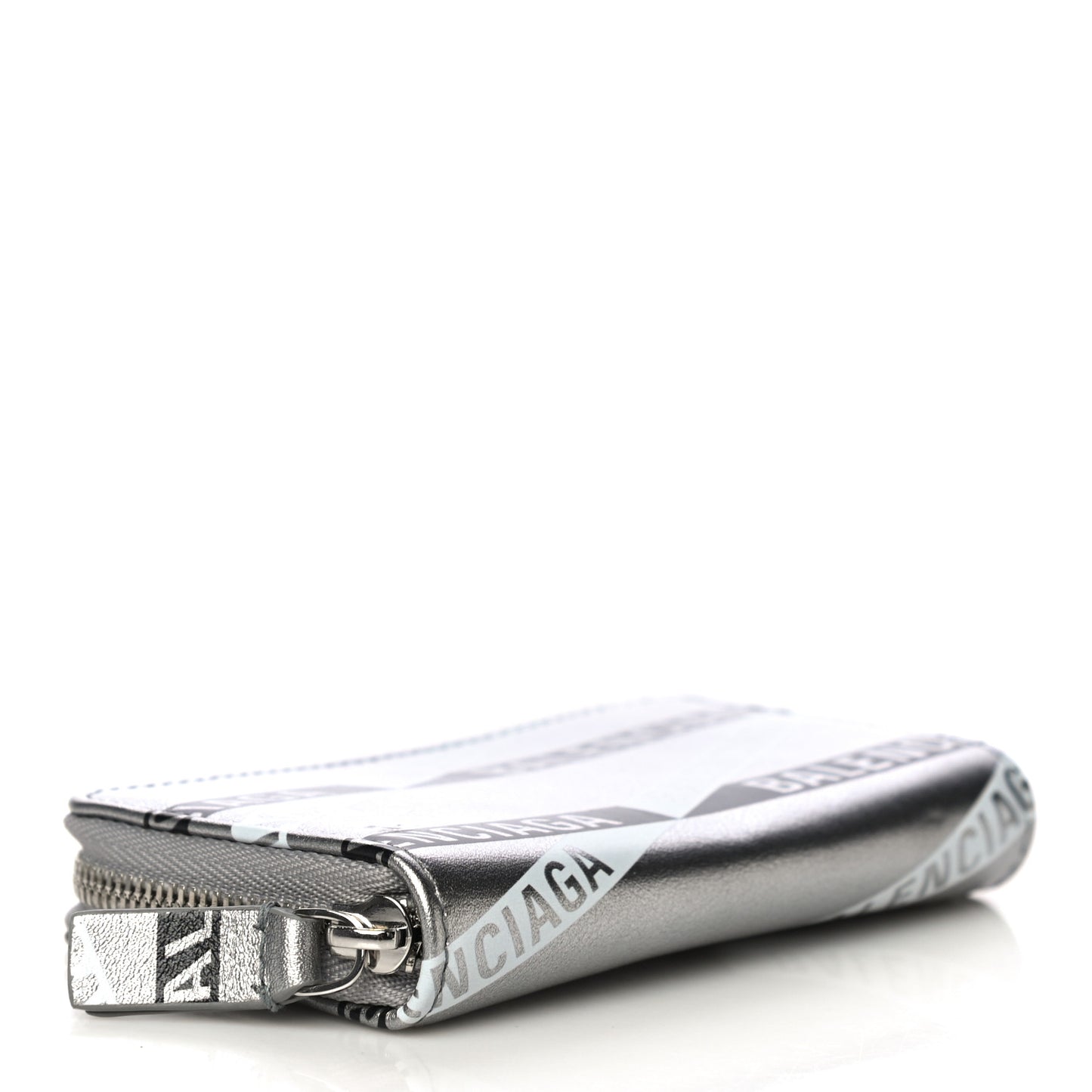 Metallic Calfskin Losange Monogram Everyday Zip Around Card Case Silver Black White