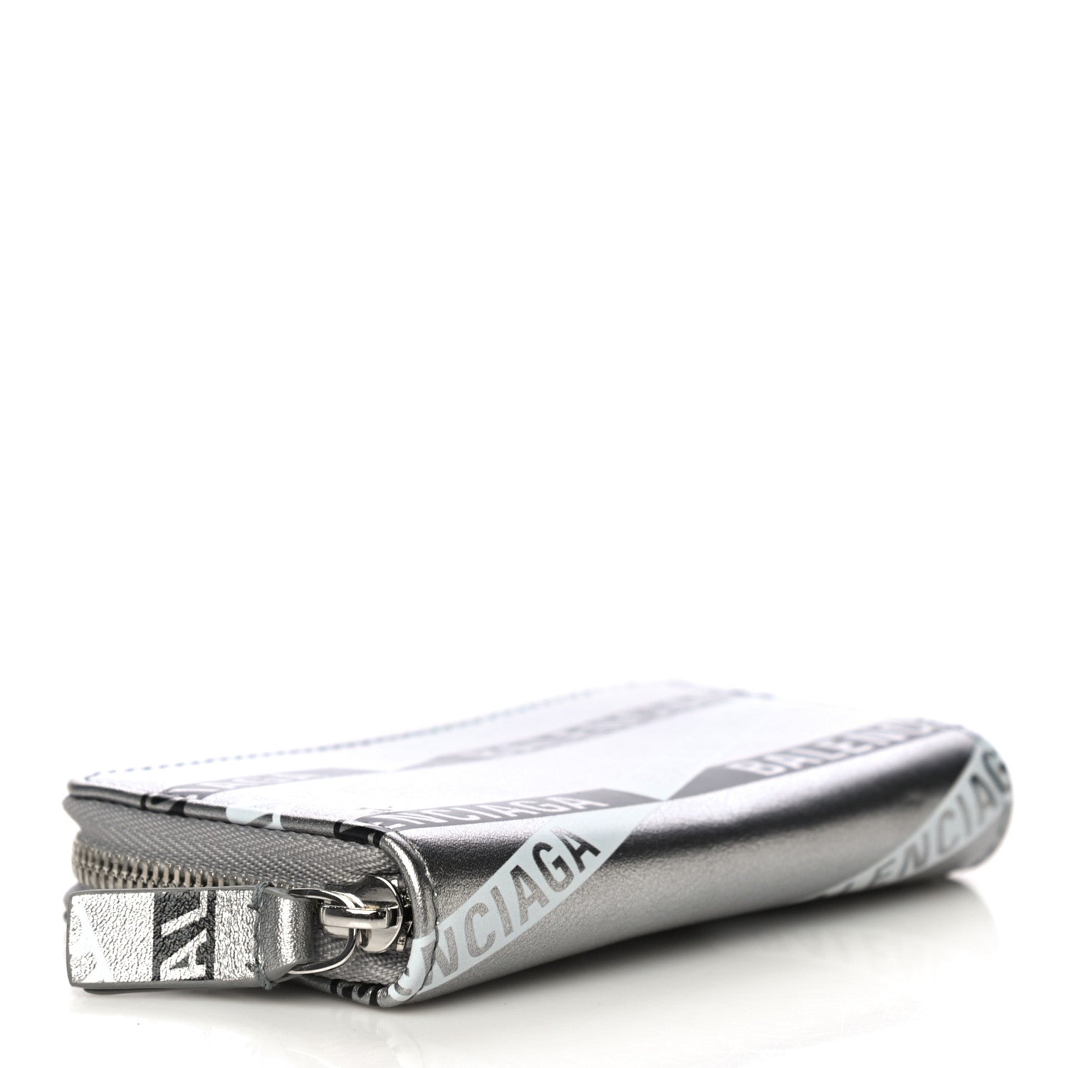 Balenciaga Metallic Calfskin Losange Monogram Everyday Zip Around Card Case Silver Black White 4 of 14