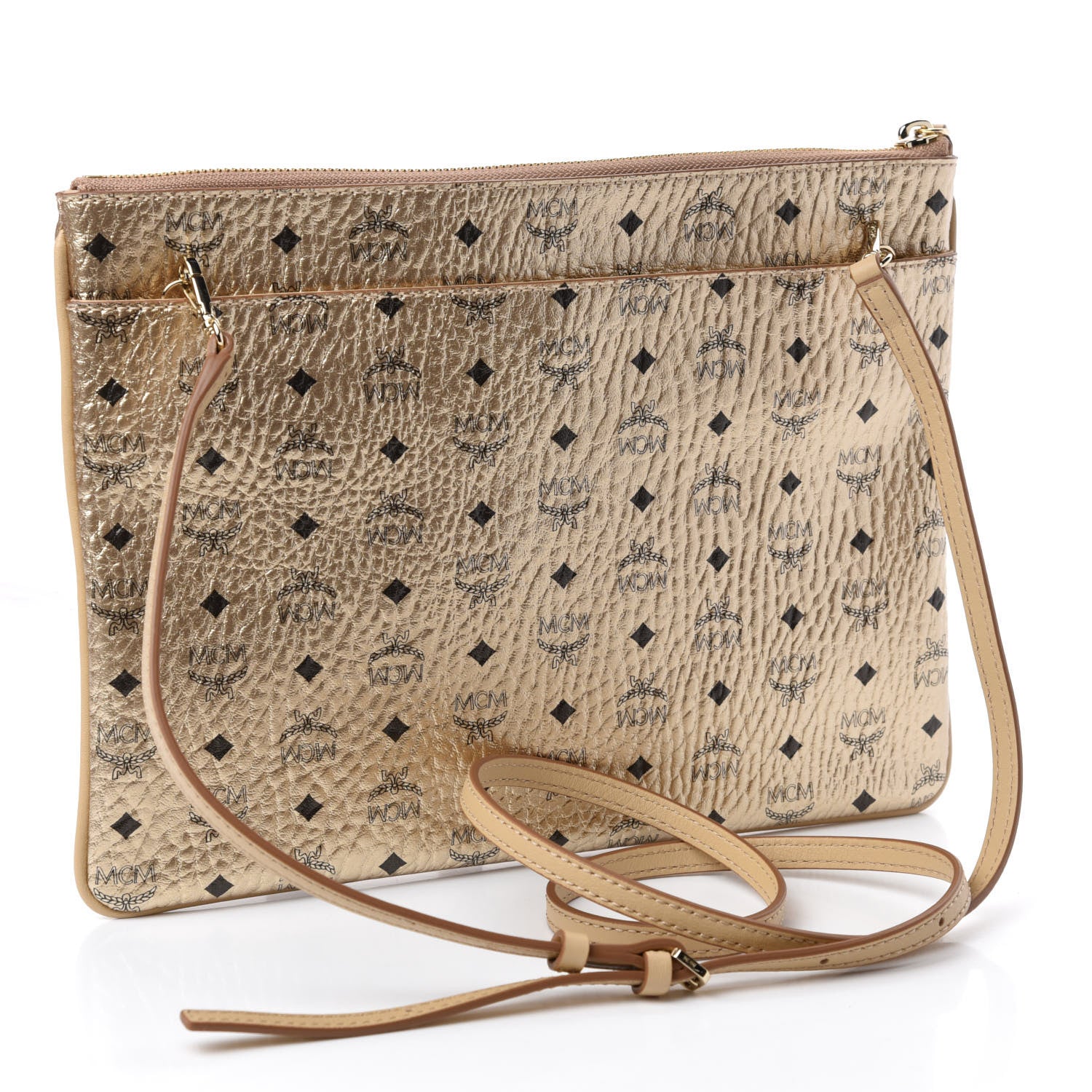 MCM Metallic Visetos Medium Crossbody Pouch Berline Gold 3 of 11