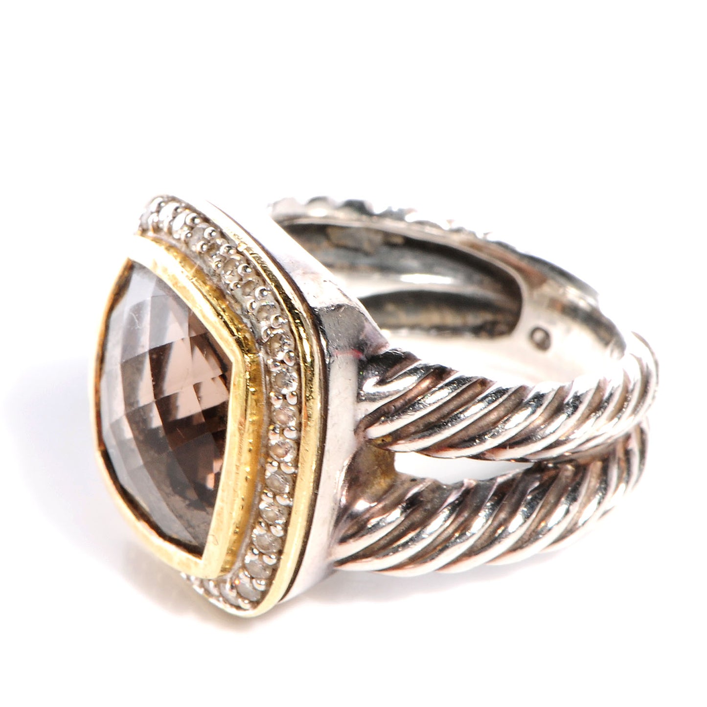 Sterling Silver 18K Yellow Gold Diamond Smoky Quartz 11mm Albion Ring 47 4