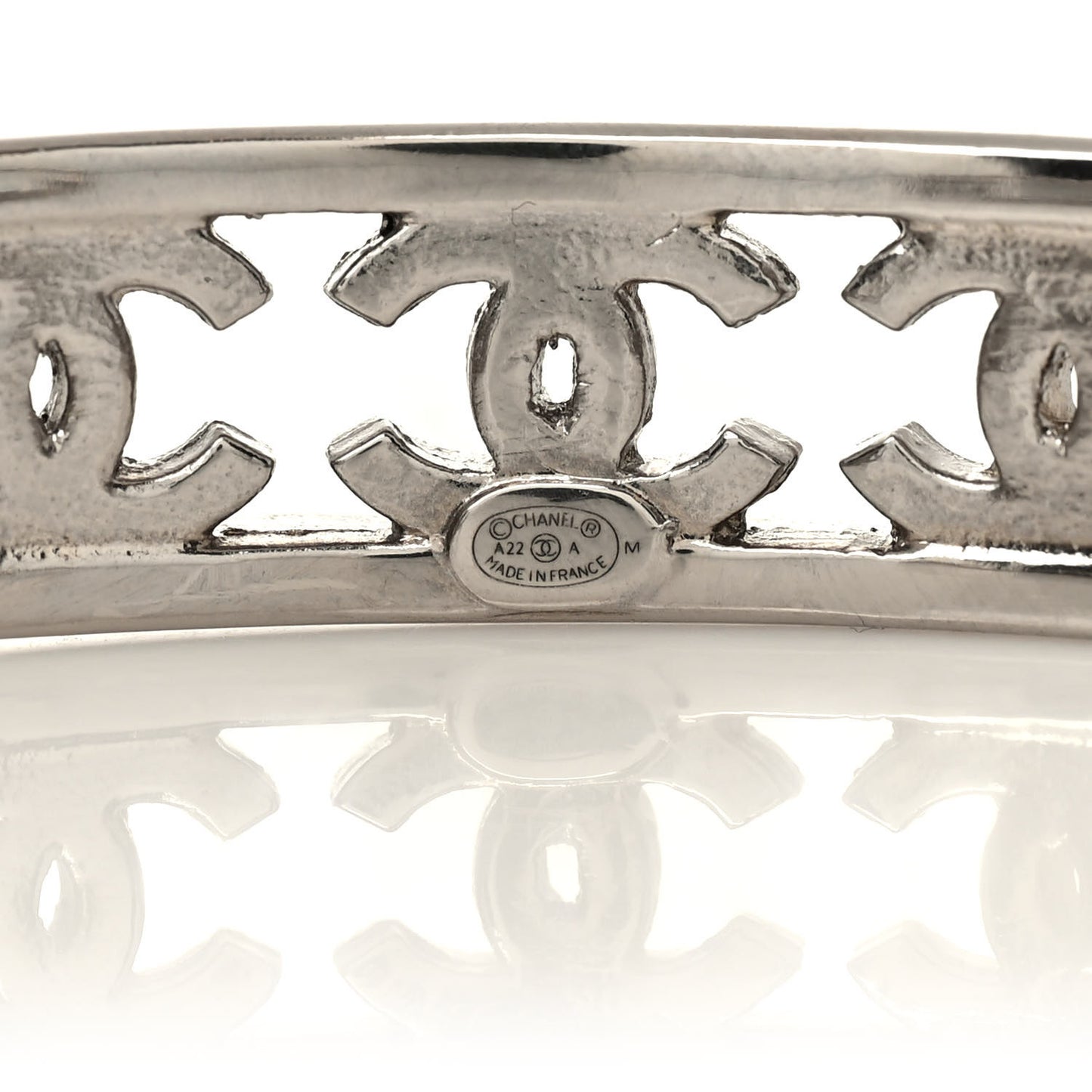 Metal Crystal CC Cuff Bracelet Silver