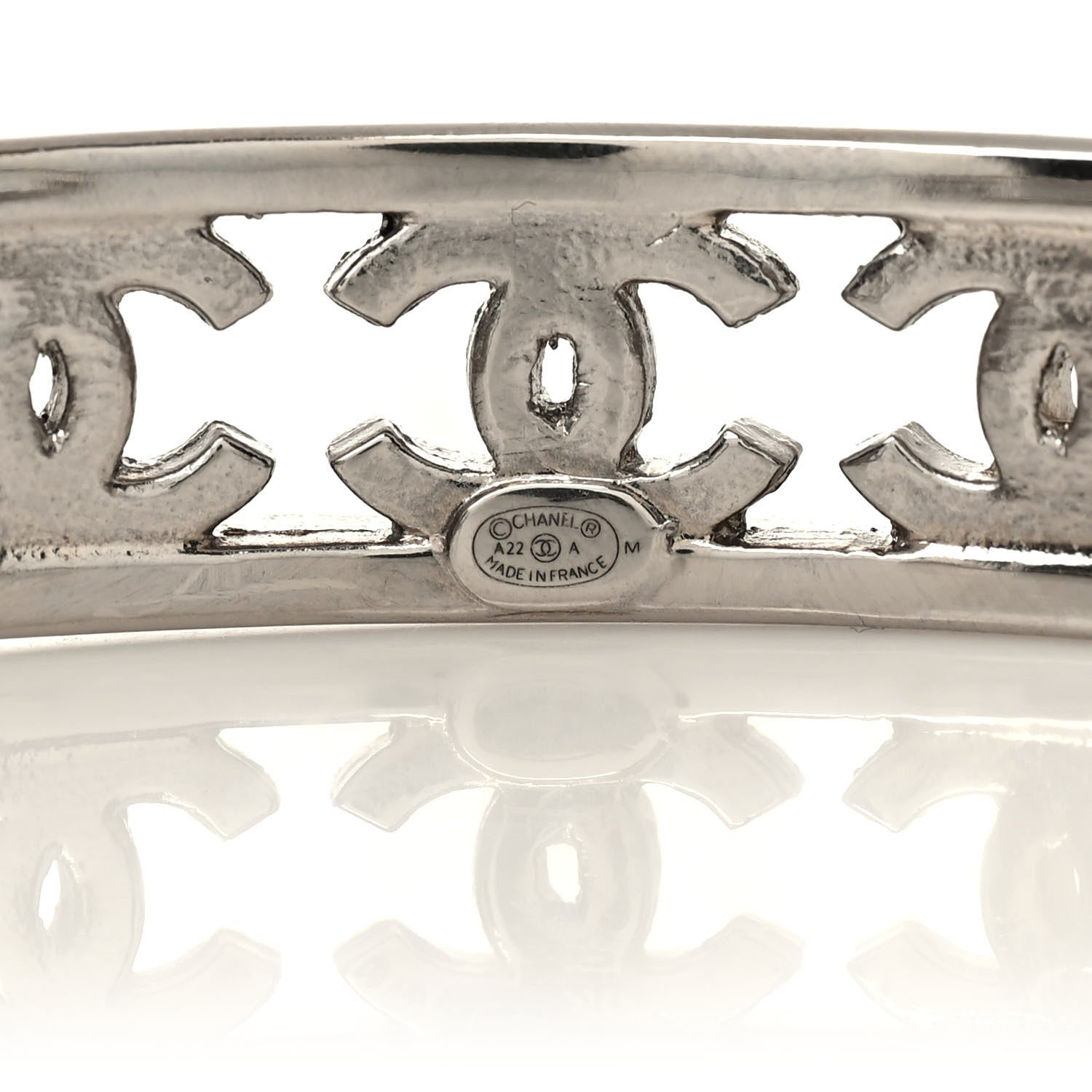 Chanel Metal Crystal CC Cuff Bracelet Silver 4 of 4