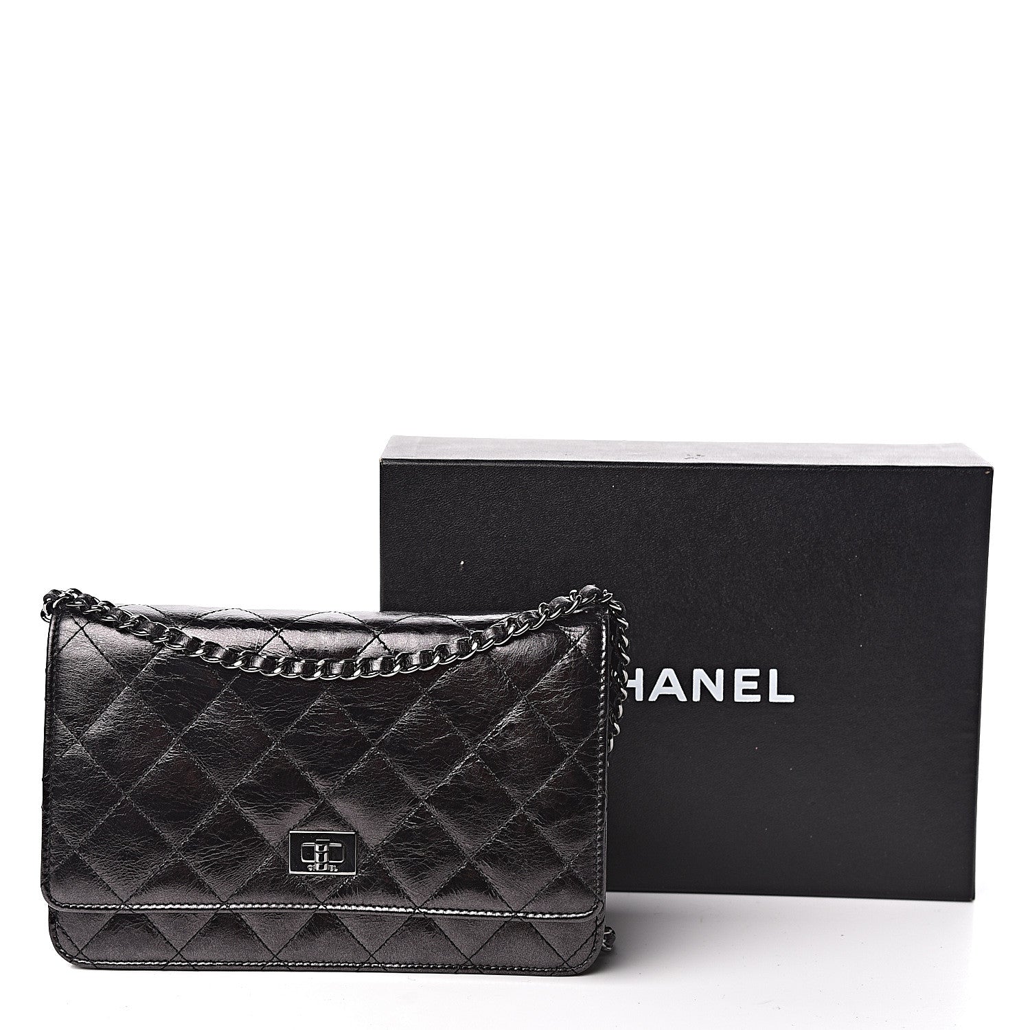 Chanel Metallic Calfskin Reissue Wallet On Chain WOC Black 12 of 12