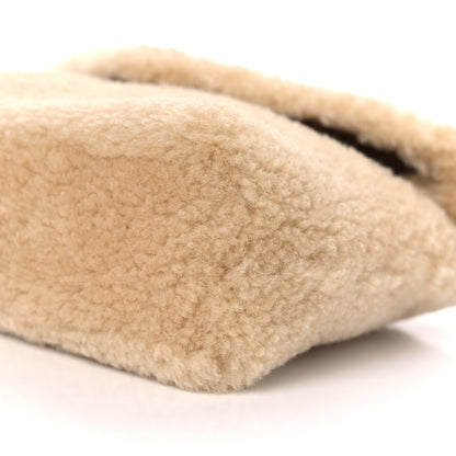 Saint Laurent Shearling Quilted Monogram Loulou Puffer Pouch Clutch Natural Beige Brick 9 of 9