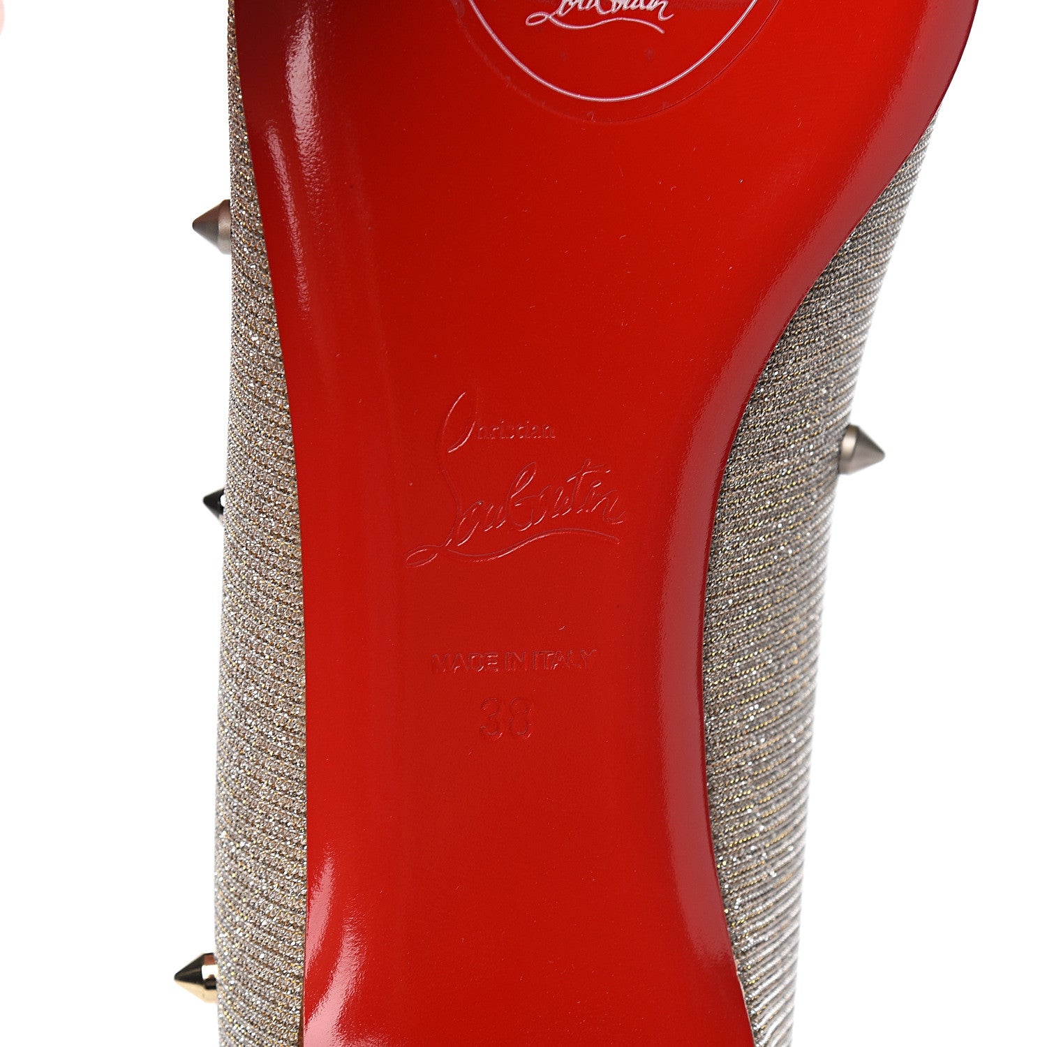 Christian Louboutin Metallic Glitter Fabric Degraspike Flats 38 Silver 6 of 8