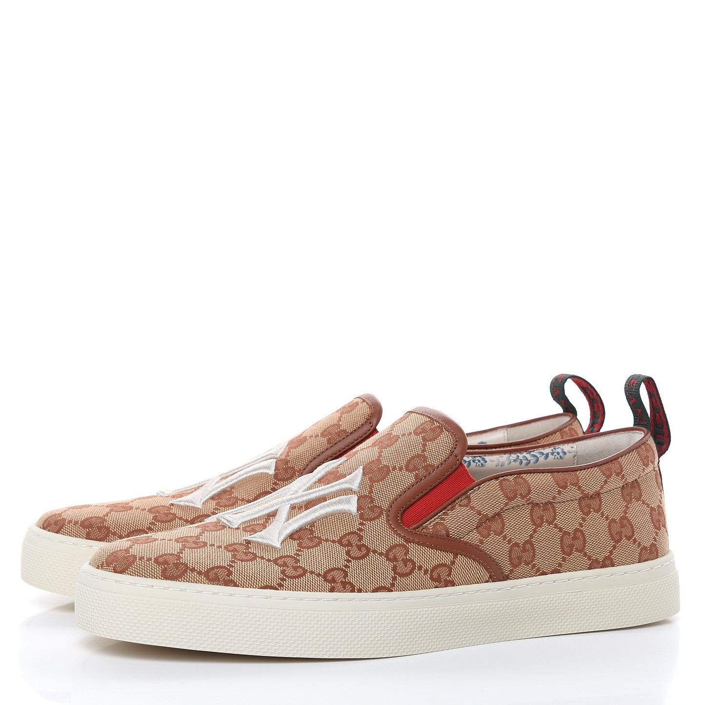 X MLB GG Monogram NY Yankees Embroidered Mens Slip On Sneakers 10 Beige Ruggine Rust