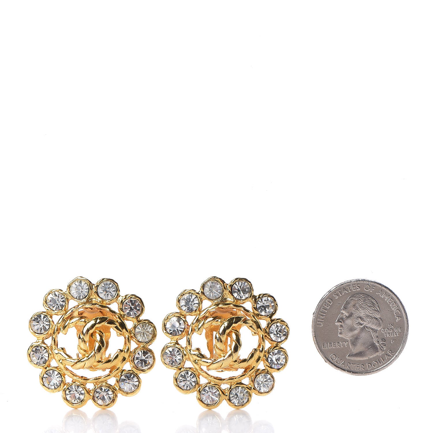 Chanel Crystal CC Clip On Earrings Gold 2 of 4