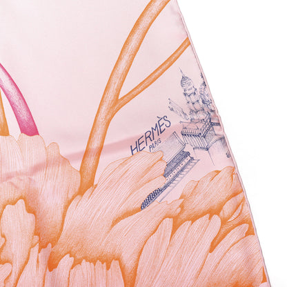 Hermes Silk A l'Ombre des Pivoines Scarf 90 Vieux Rose Encre 2 of 4