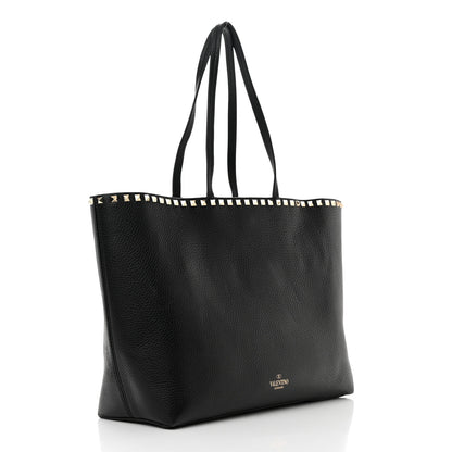 Valentino Garavani Grained Calfskin Rockstud Shoulder Tote Black 3 of 14