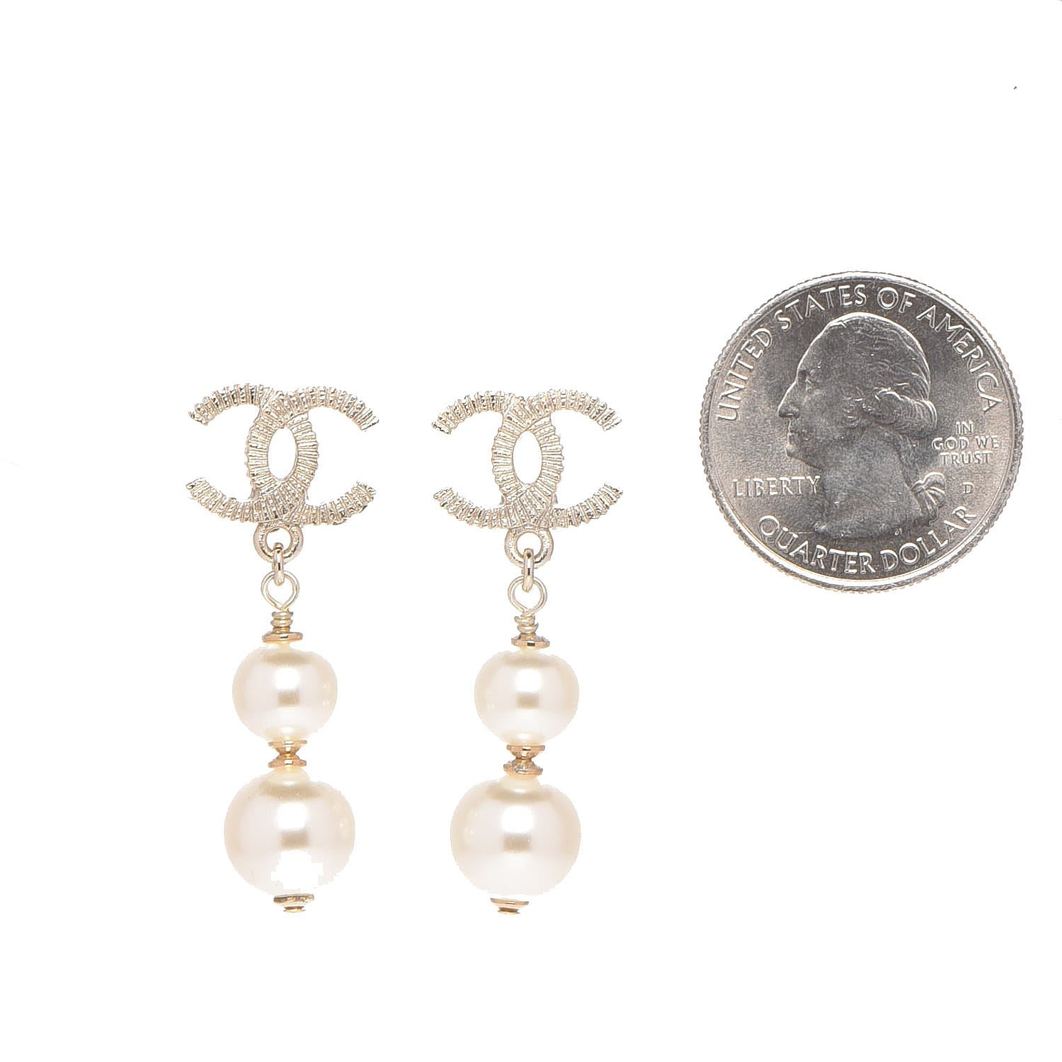 Chanel Pearl CC Drop Earrings Gold 2 of 5