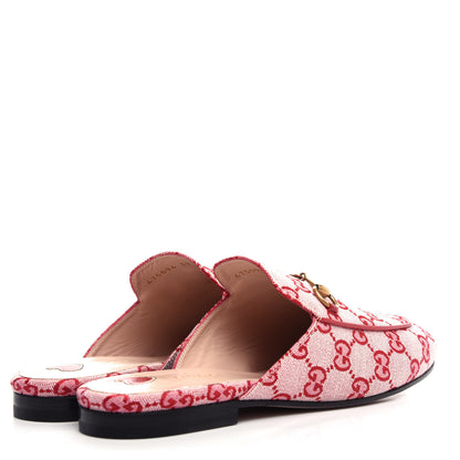 Gucci Canvas GG Monogram Horsebit Womens Princetown Slippers 39 Gardenia Hibiscus Red 4 of 11