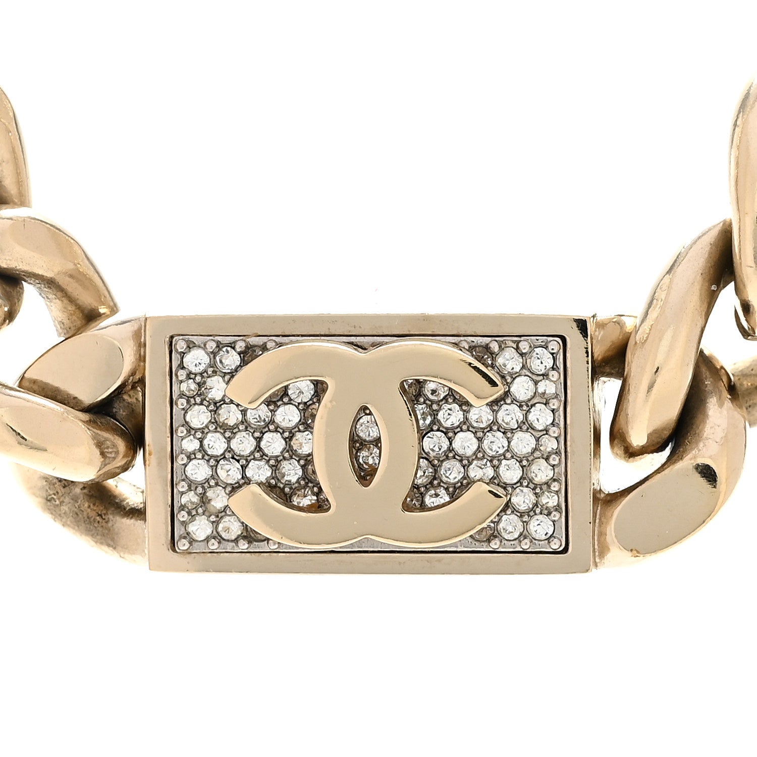 Chanel Crystal CC Chain Link Choker Necklace Gold 4 of 7