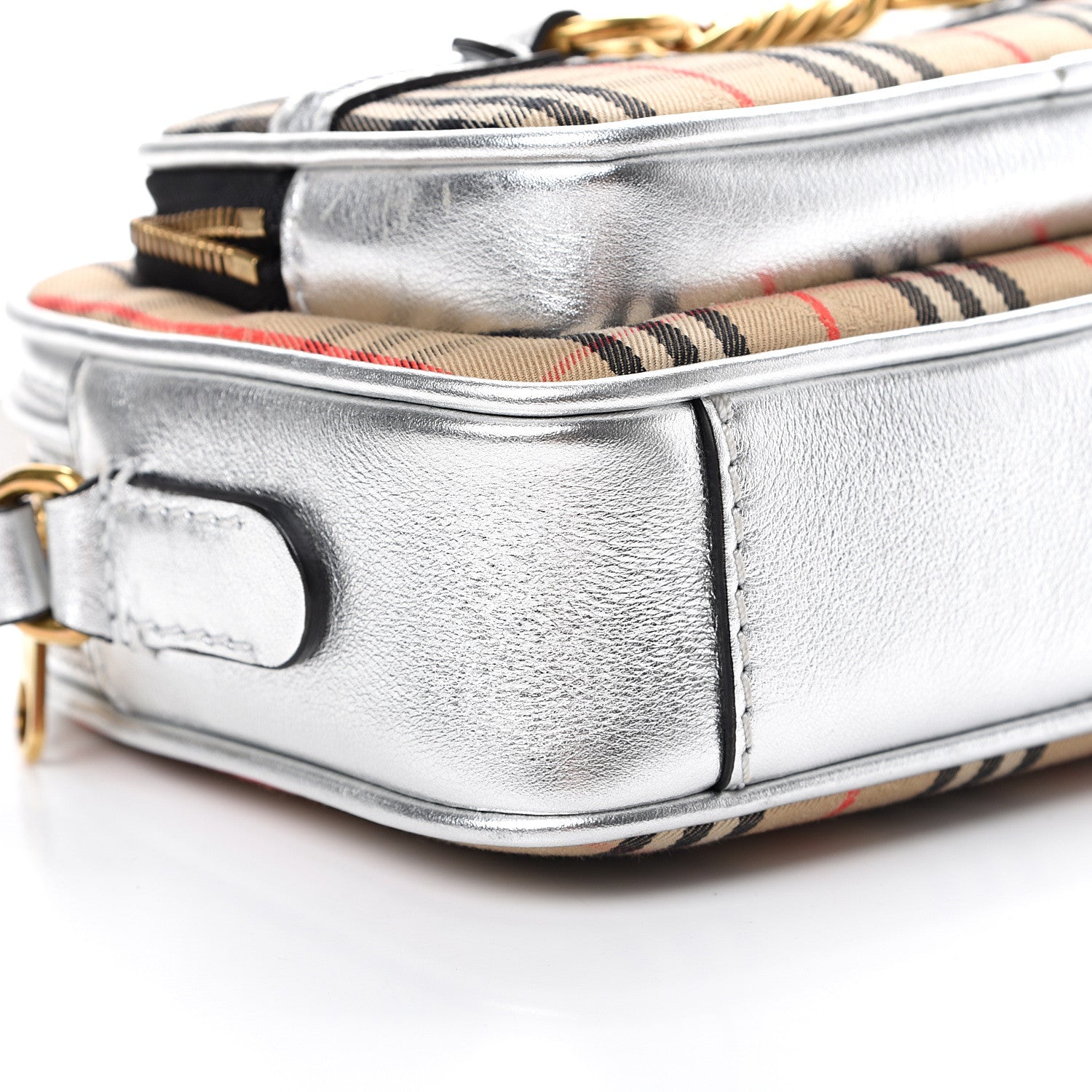 Burberry Smooth Calfskin 1983 Knight Check Link Camera Bag Silver 8 of 12