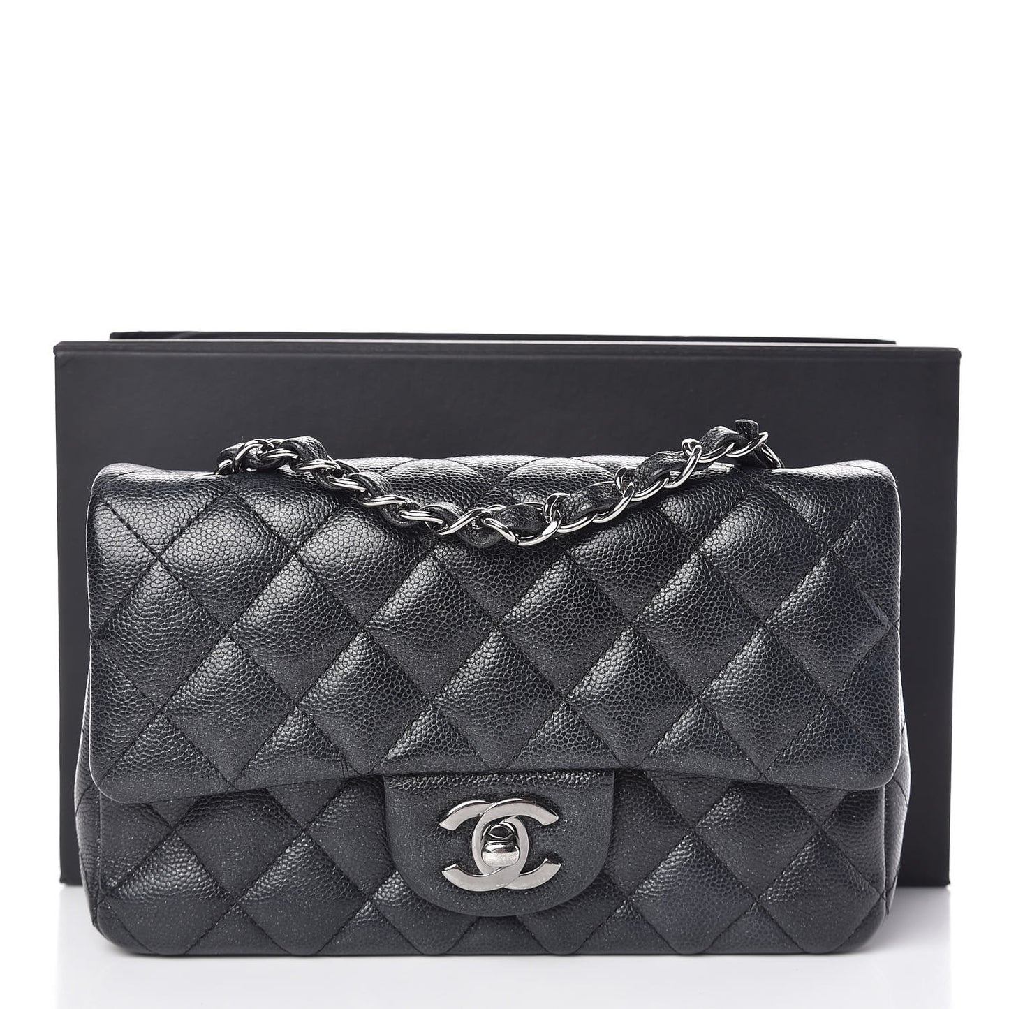 Iridescent Caviar Quilted Mini Rectangular Flap Black