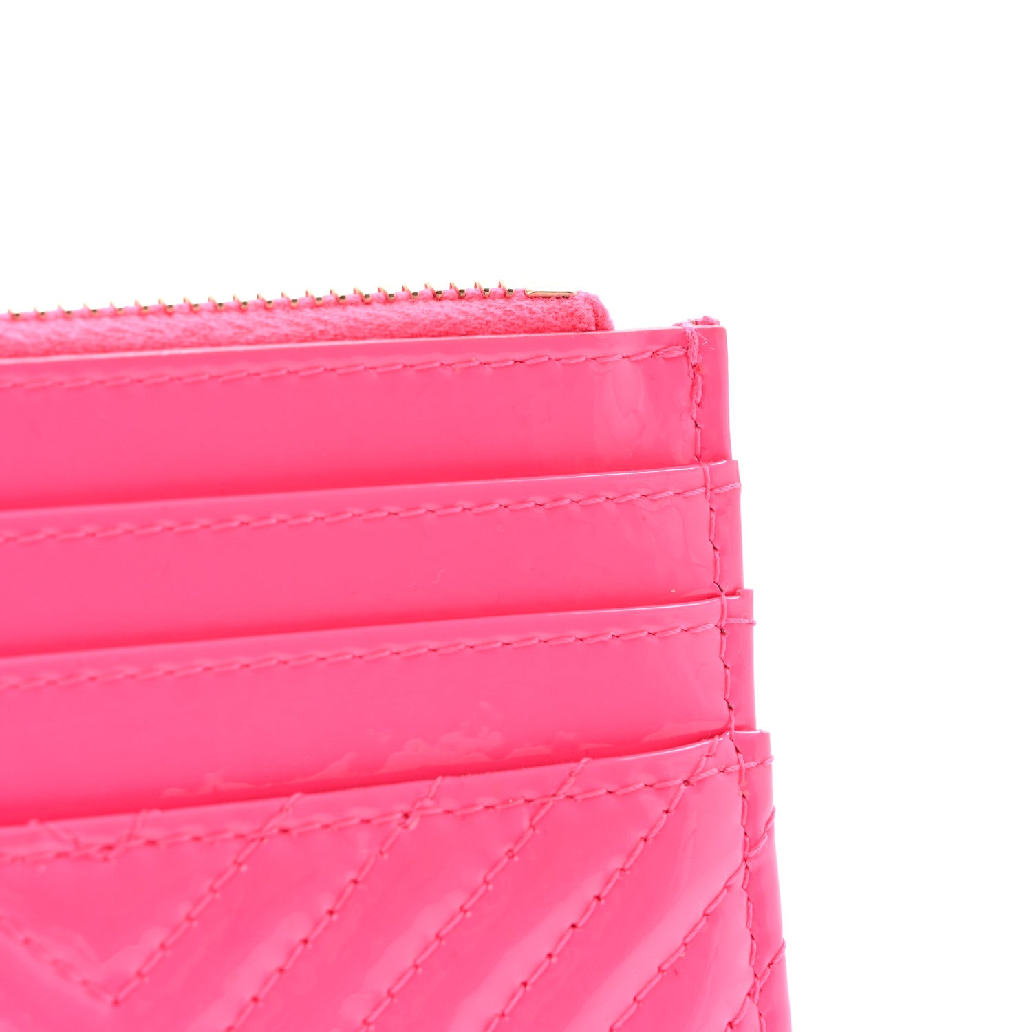 Chanel Patent Chevron Quilted Boy Zip Card Holder Neon Pink 8 of 9