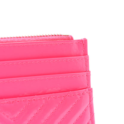 Chanel Patent Chevron Quilted Boy Zip Card Holder Neon Pink 8 of 9