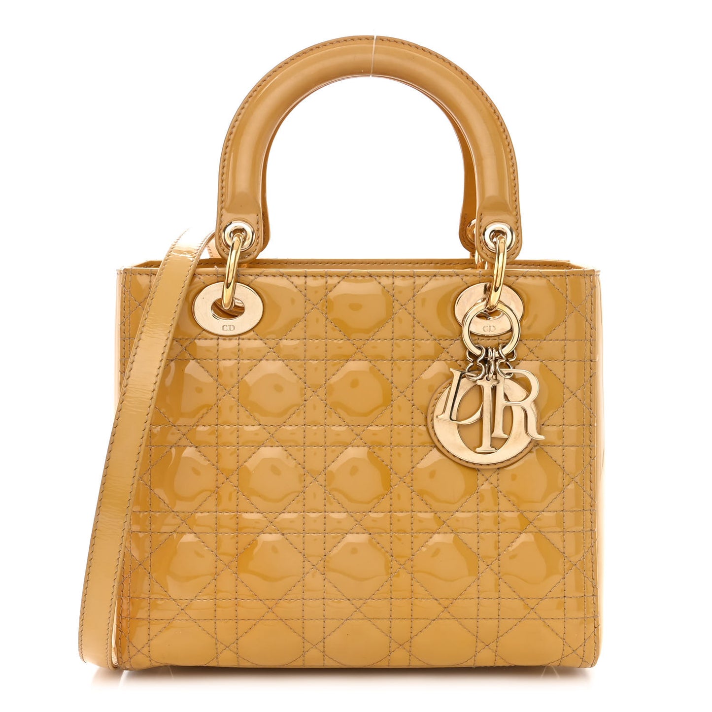 Patent Cannage Medium Lady Dior Beige