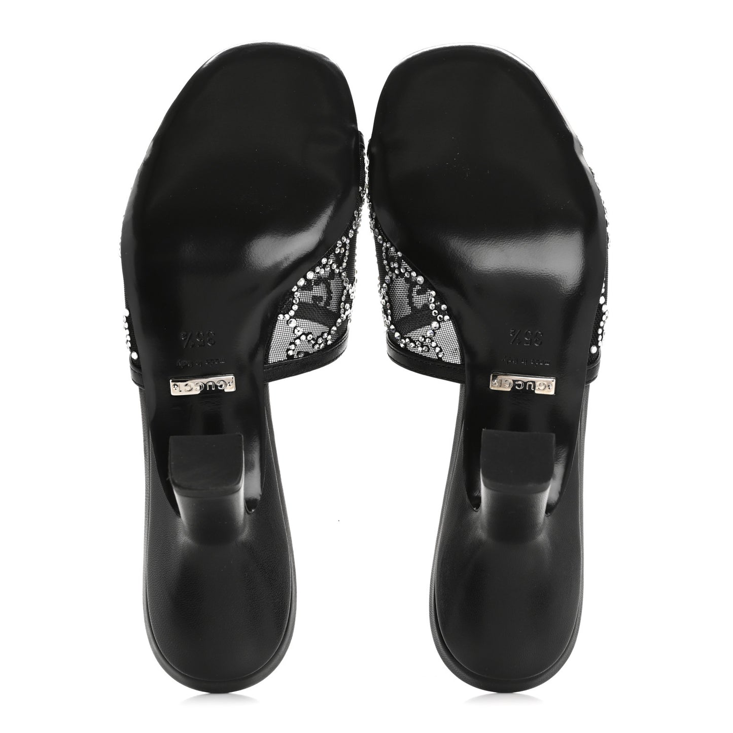 Tela Retino Kid Scamosciato Crystal GG Monogram Square Demi Mule Sandals 35.5 Black