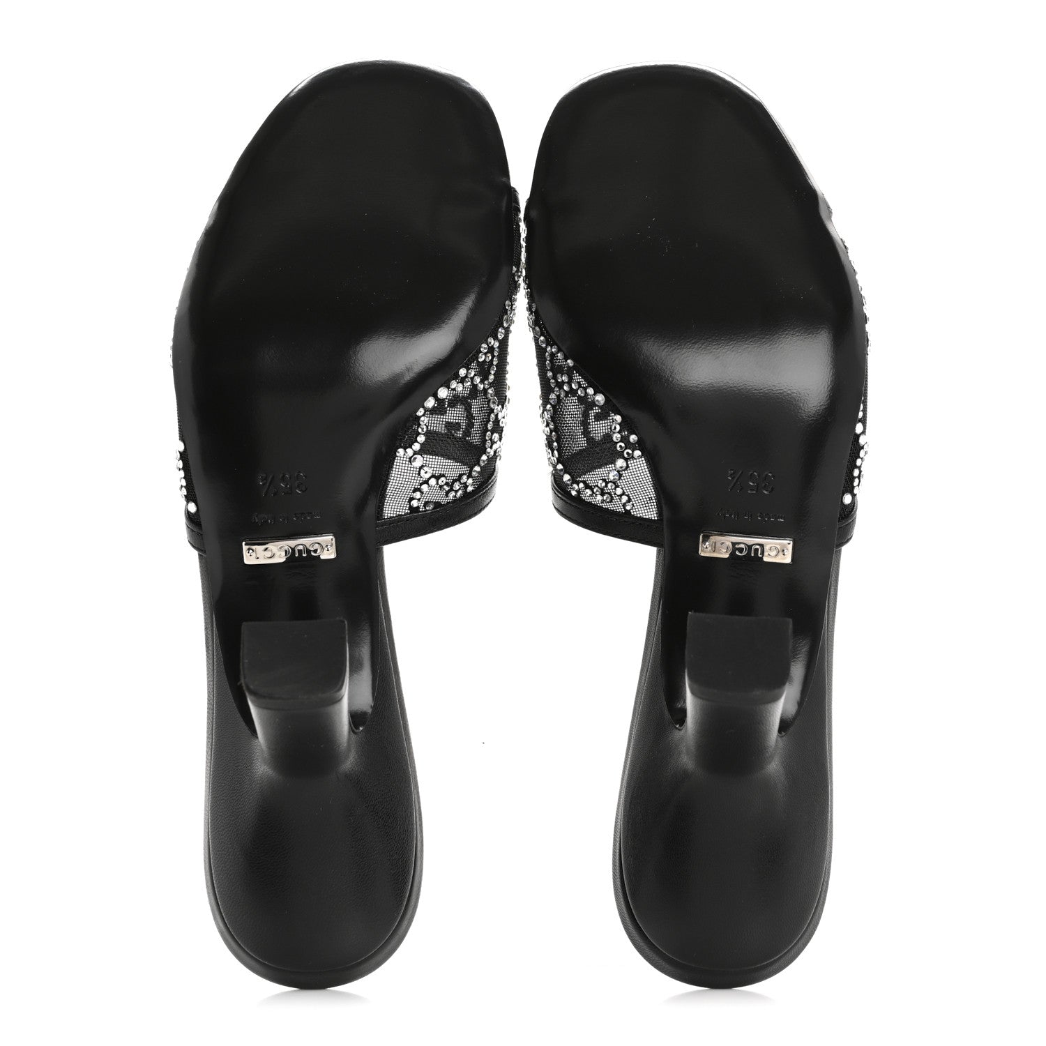 Gucci Tela Retino Kid Scamosciato Crystal GG Monogram Square Demi Mule Sandals 35.5 Black 6 of 9