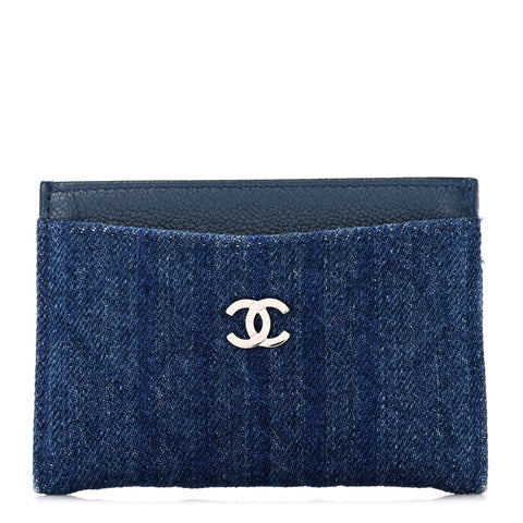 Denim Goatskin Quilted Card Holder Blue