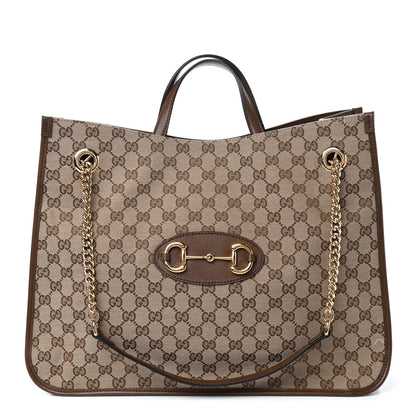 Gucci Monogram Calfskin Large Horsebit 1955 Tote Bag Beige Brown Sugar 1 of 9