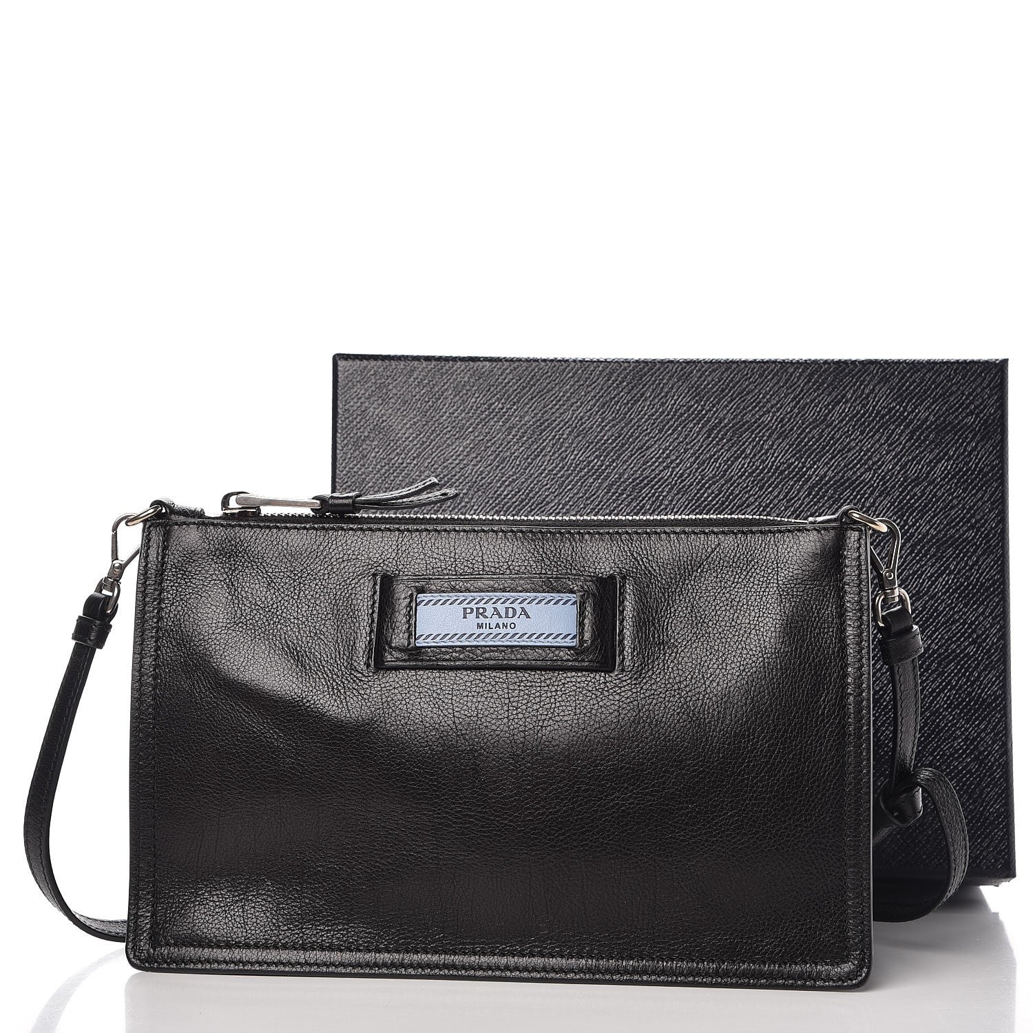Prada Glace Calf Etiquette Clutch Black Astrale 10 of 10