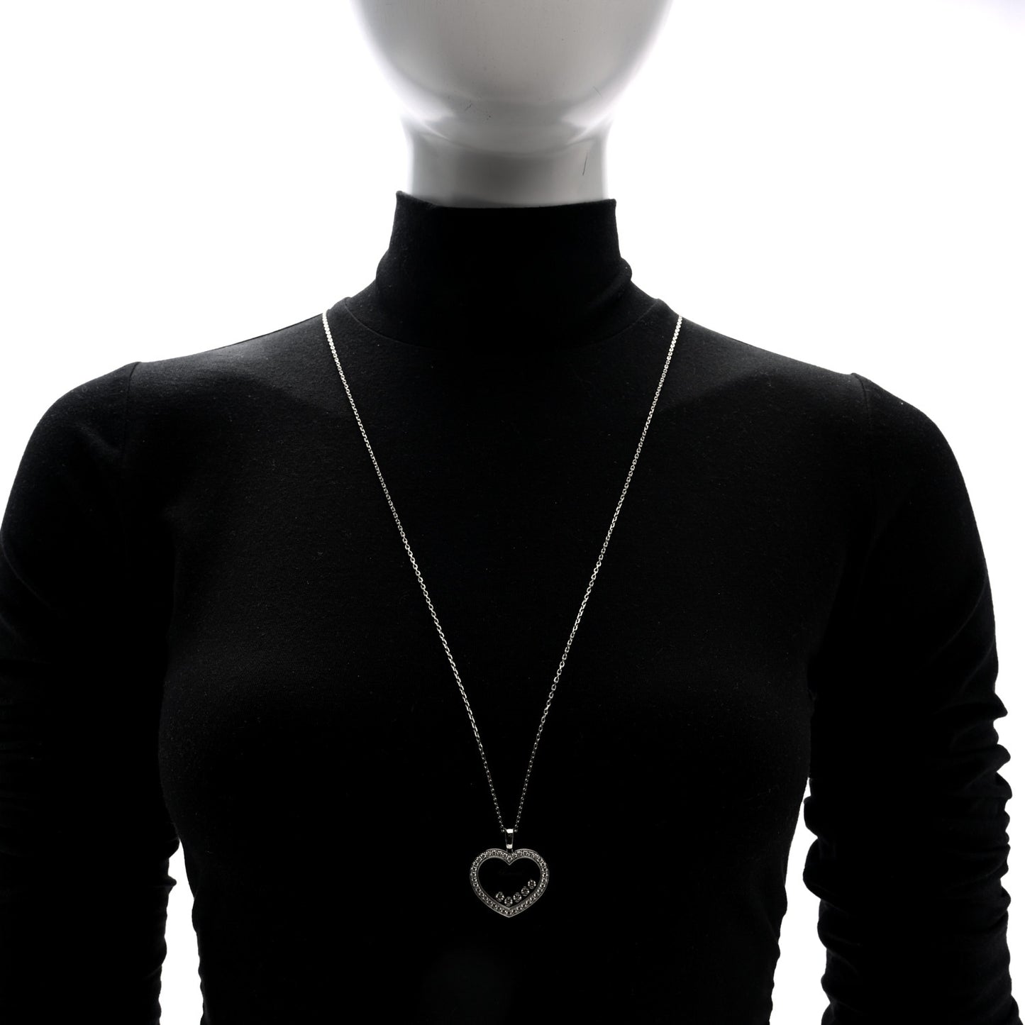 18K White Gold Happy Diamonds Icons Paved Heart Pendant Necklace