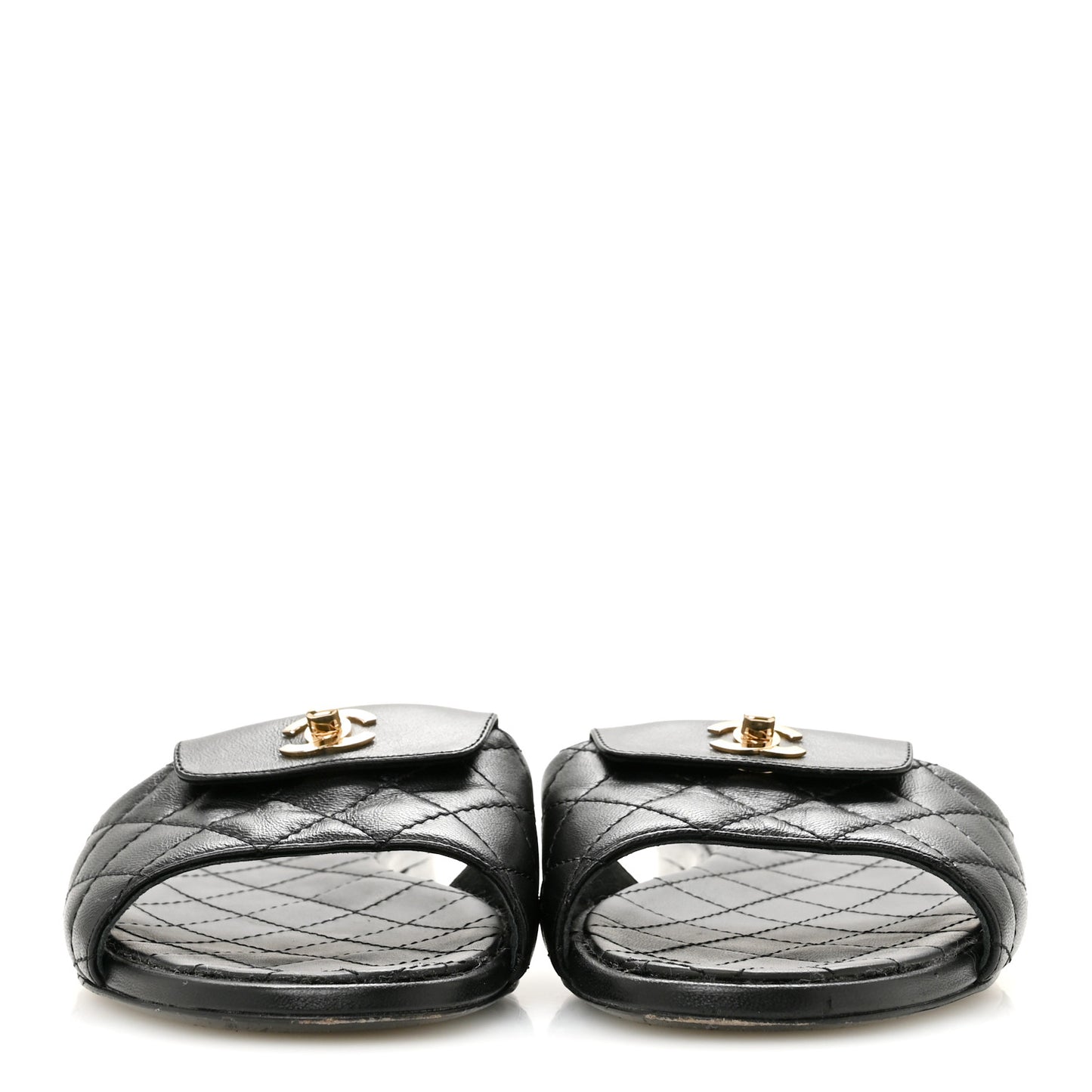 Lambskin Quilted CC Turnlock Sandals 39 Black