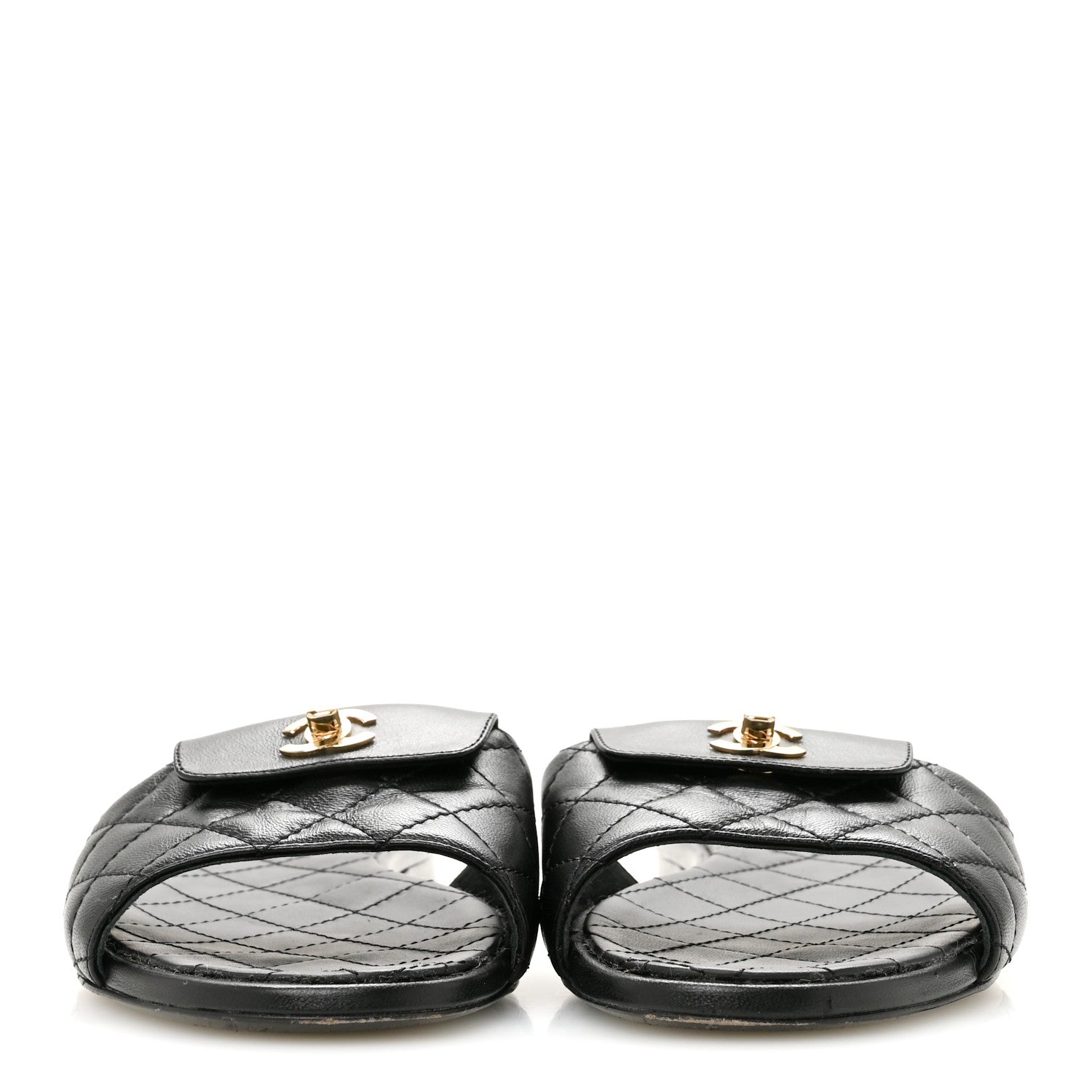Chanel Lambskin Quilted CC Turnlock Sandals 39 Black 3 of 9