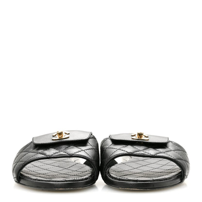Chanel Lambskin Quilted CC Turnlock Sandals 39 Black 3 of 9