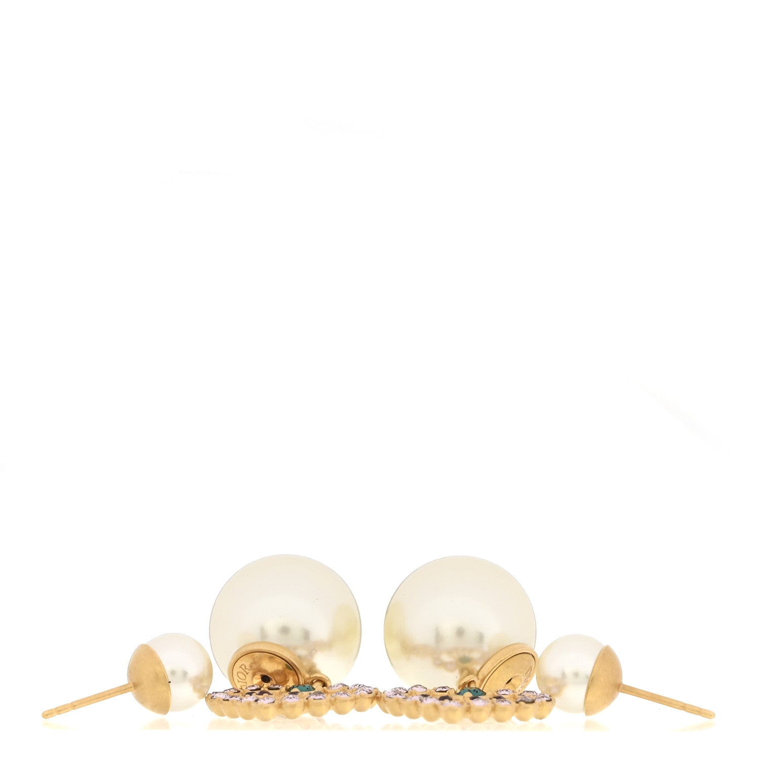 Christian Dior Pearl Crystal Heart Tribal Earrings Gold Multicolor 3 of 5
