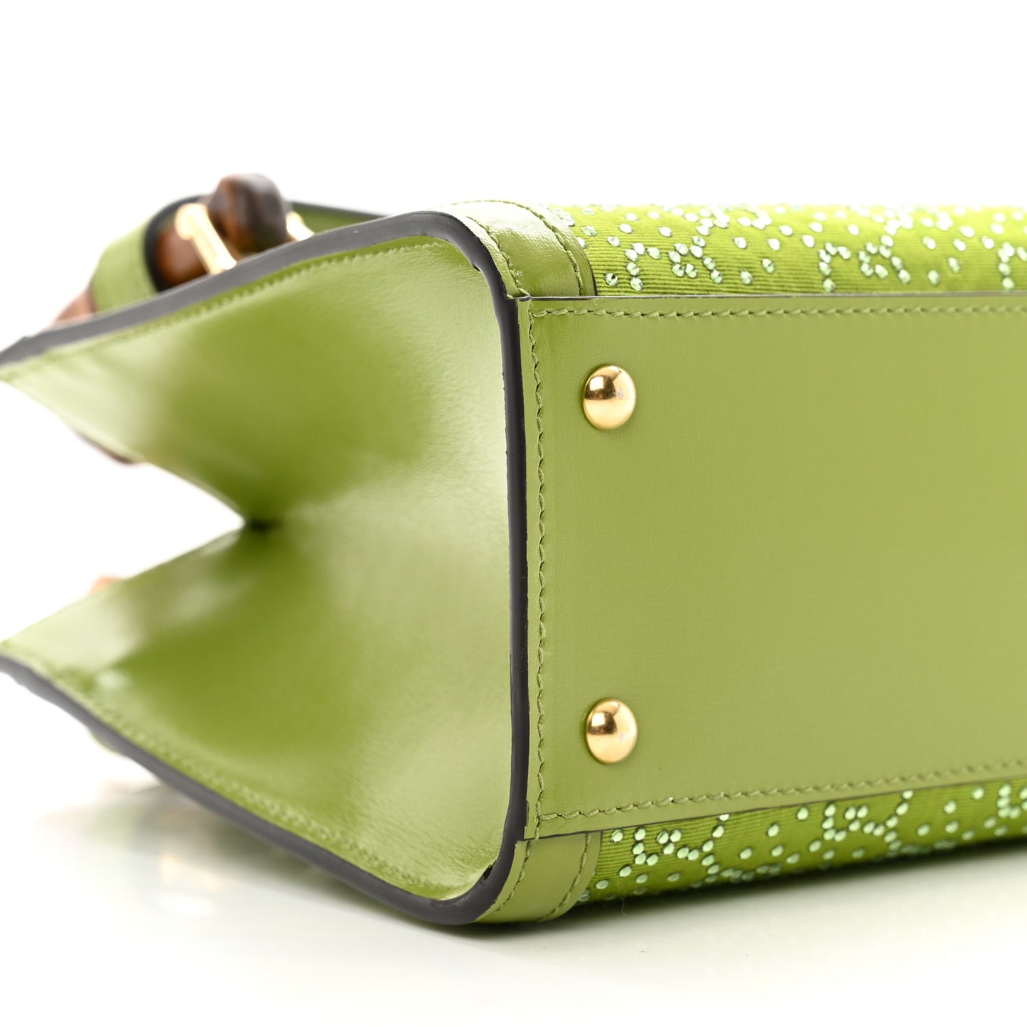 Moire Canvas Calfskin Crystal GG Monogram Mini Diana Tote Bag Green