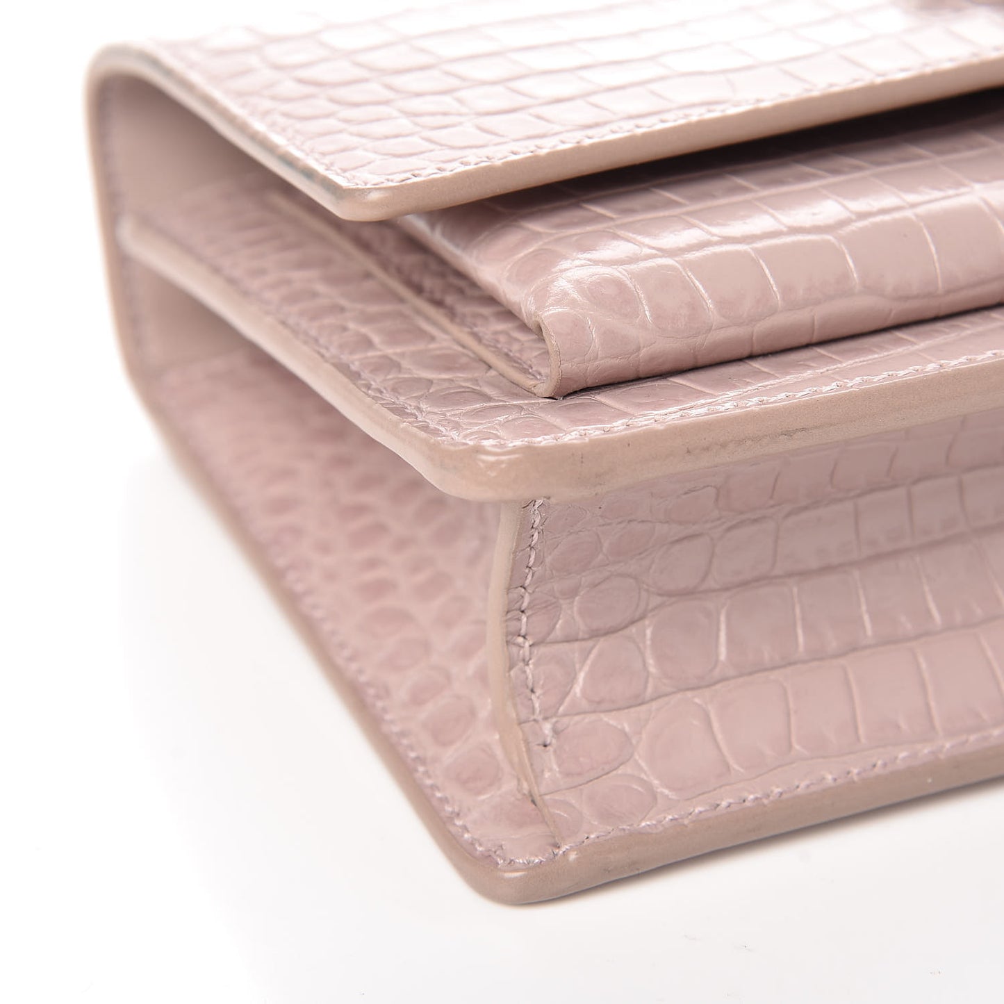 Calfskin Crocodile Embossed Monogram Sunset Chain Wallet Soft Nude