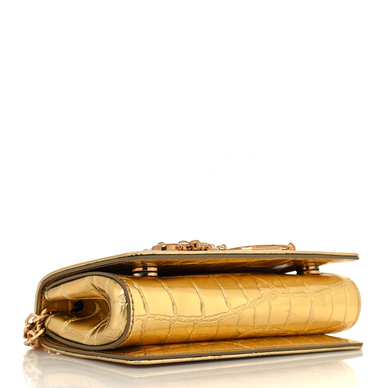 Dolce & Gabbana Metallic Calfskin Crocodile Embossed DG Girls Shoulder Bag Gold 4 of 10