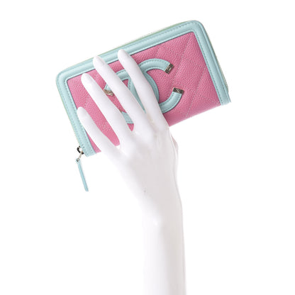 Chanel Caviar Quilted Medium Filigree Zip Around Wallet Pink Blue Green 2 of 9
