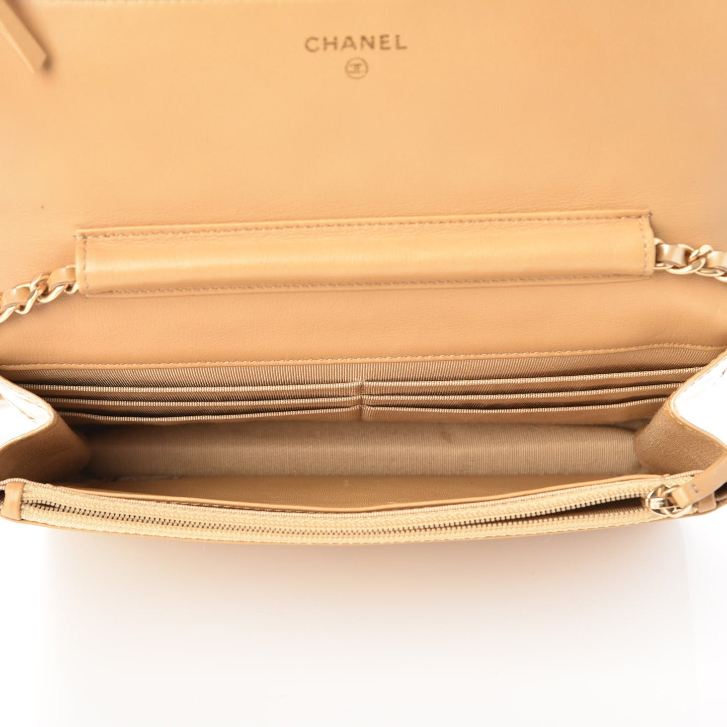 Metallic Patent Quilted Wallet On Chain WOC Gold