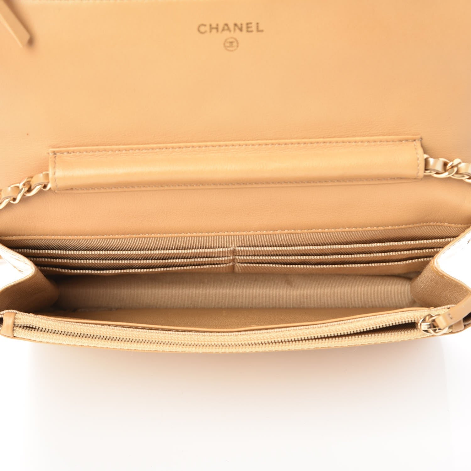 Chanel Metallic Patent Quilted Wallet On Chain WOC Gold 6 of 8