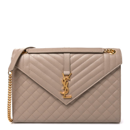 Saint Laurent Grain De Poudre Mixed Matelasse Large Triquilt Monogram Satchel Dark Beige 1 of 10