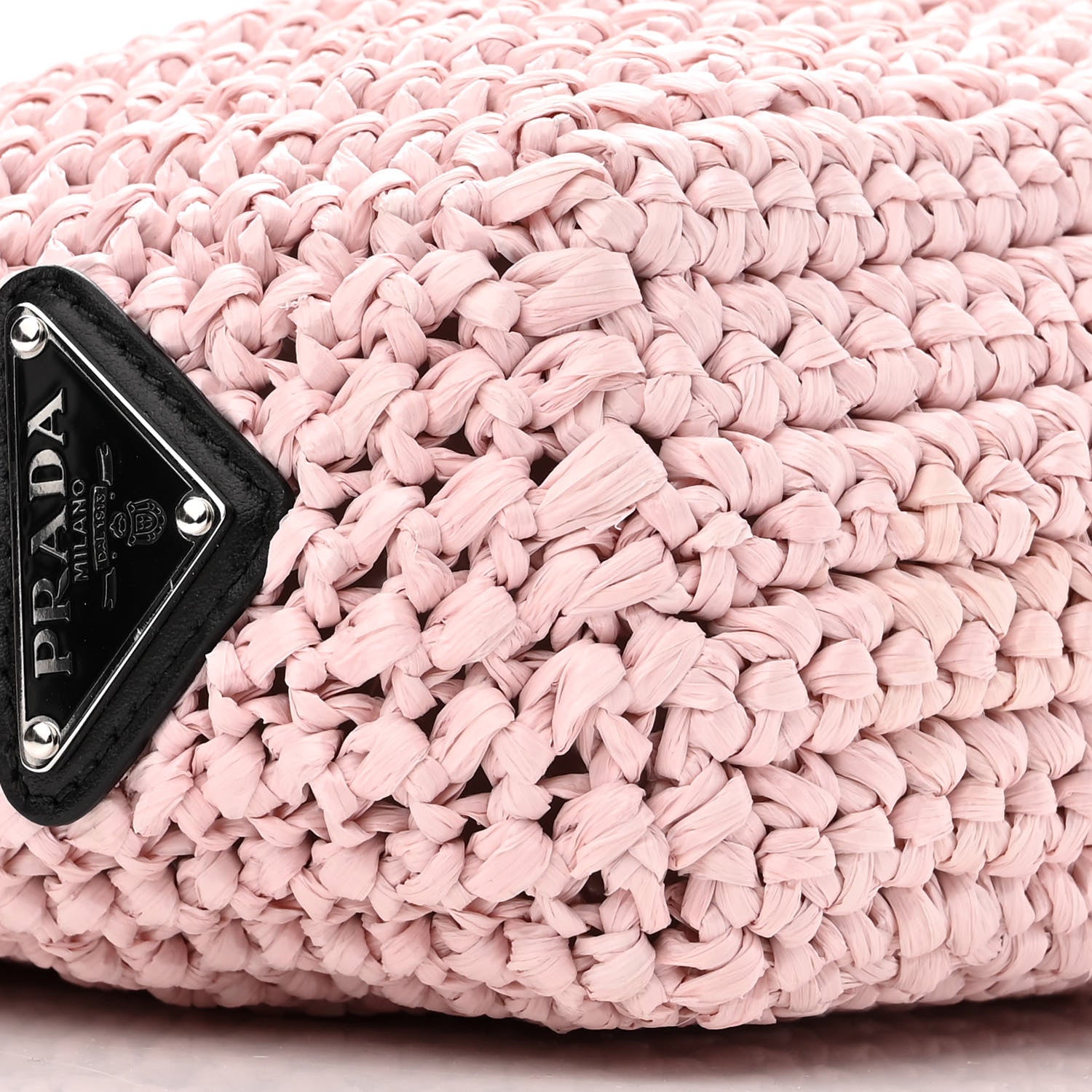 Prada Yarn Raffia Effect Crochet Small Logo Tote Alabastro 9 of 10