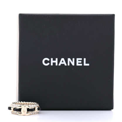 Chanel Metal Crystal Lambskin CC Ring 50 Gold Black 9 of 9