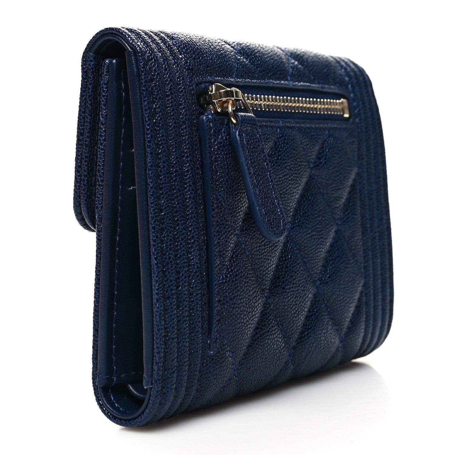 Chanel Caviar Quilted Small Boy Flap Wallet Blue 3 of 9