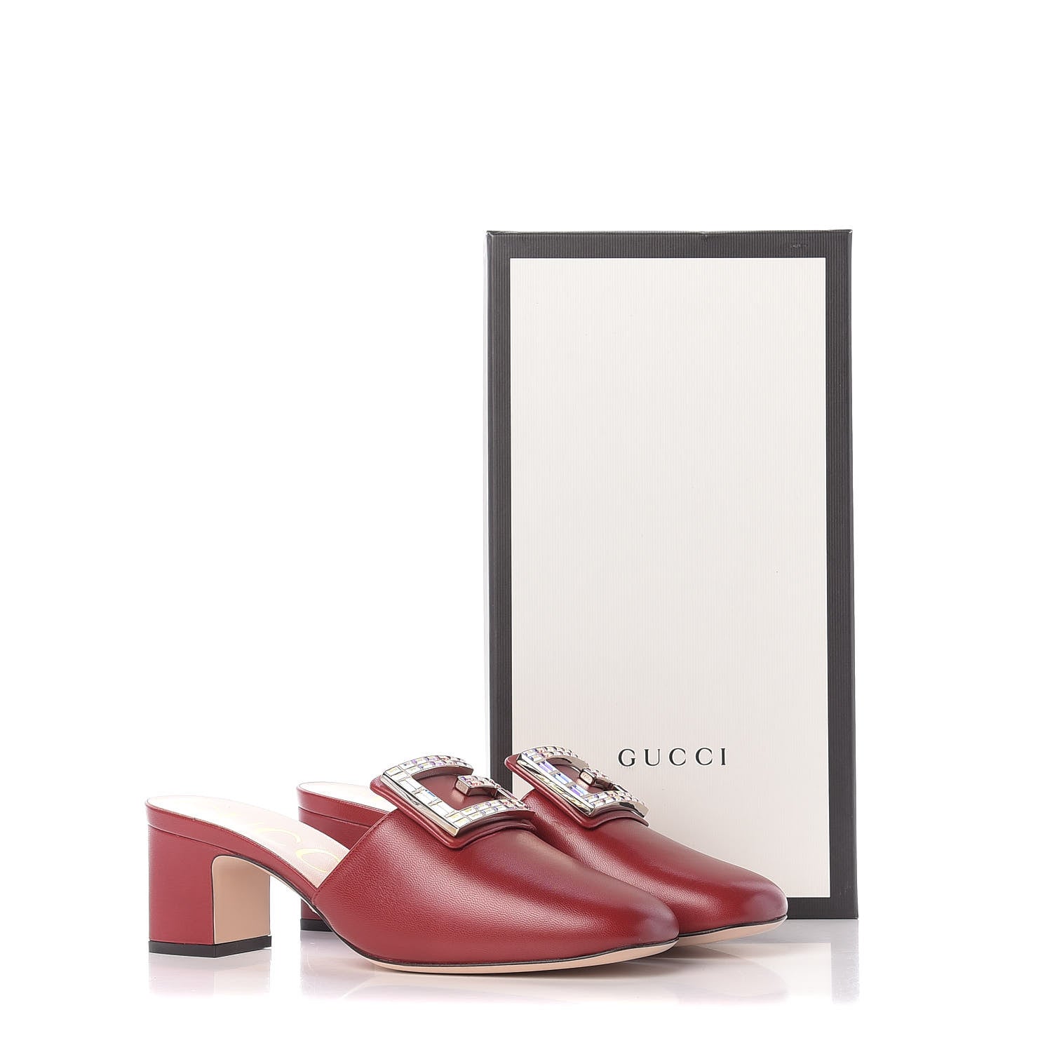 Gucci Malaga Kid Crystal Square G Madelyn Mules 38 Romantic Cerise 11 of 11