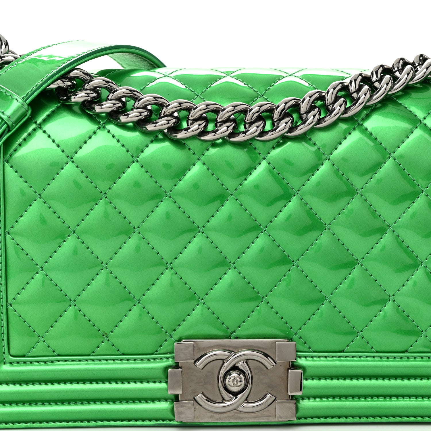 Chanel Metallic Patent Calfskin Quilted Medium Boy Flap Green 8 of 12