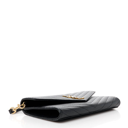 Saint Laurent Grain De Poudre Matelasse Chevron Monogram Envelope Clutch Black 4 of 11